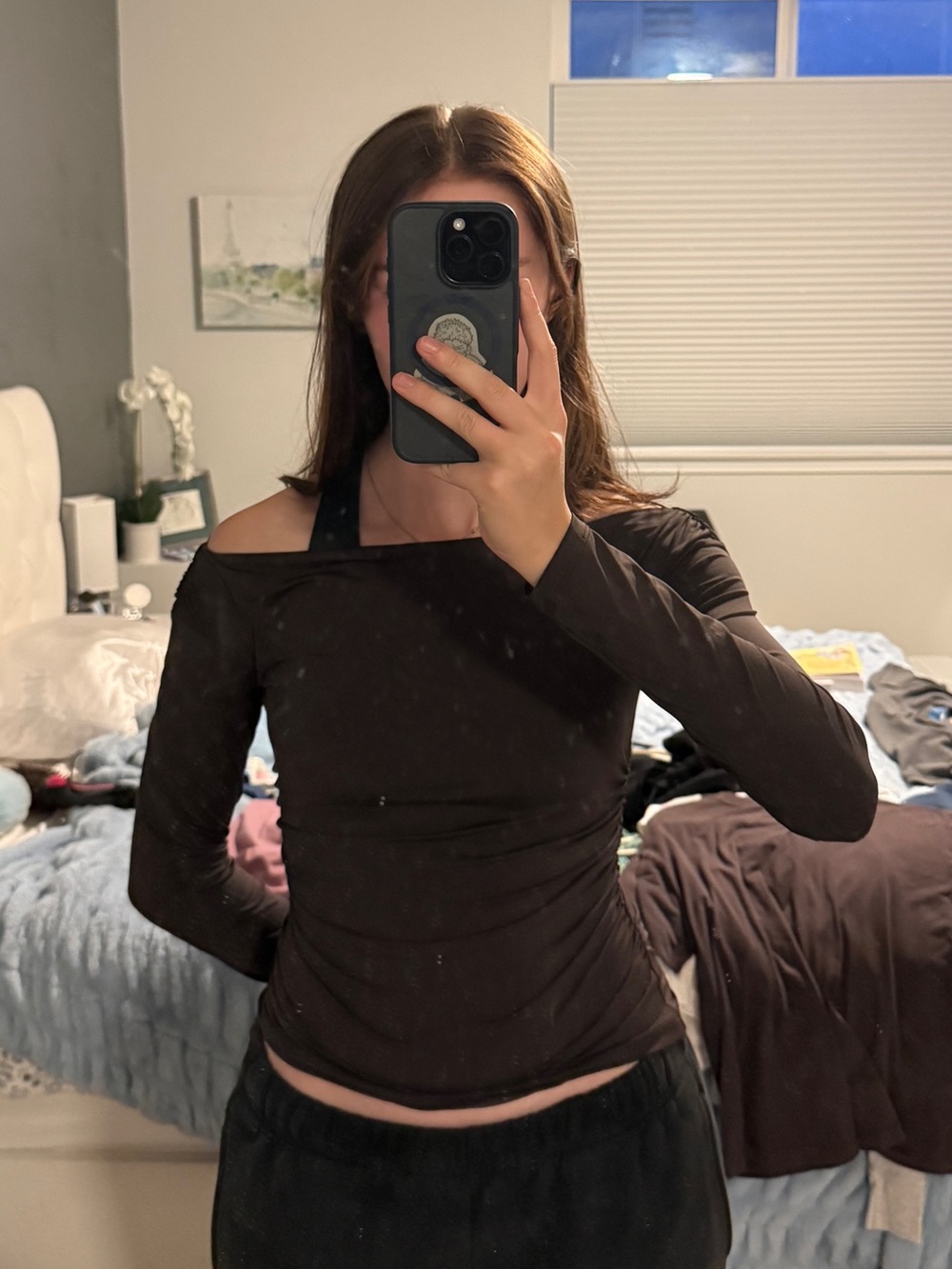 wild fable Black Asymmetric One-Shoulder Long Sleeve Top